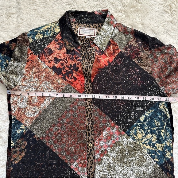 Johnny Was Workshop Top Mabel Printed Silk Button-Up Velvet Back Long Sleeve M - Picture 11 of 14